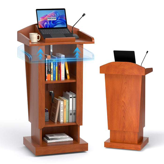 P-T40FK-R0 - Podium Stand with Wheels, 43.3-53.1" Adjustable Lectern, Cherry