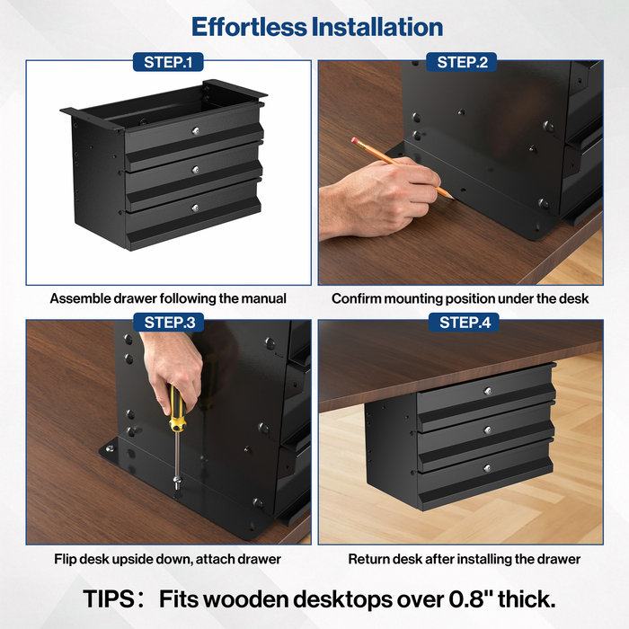 P-TD3FK-H0 - 3-Tier Under Desk Storage Drawers