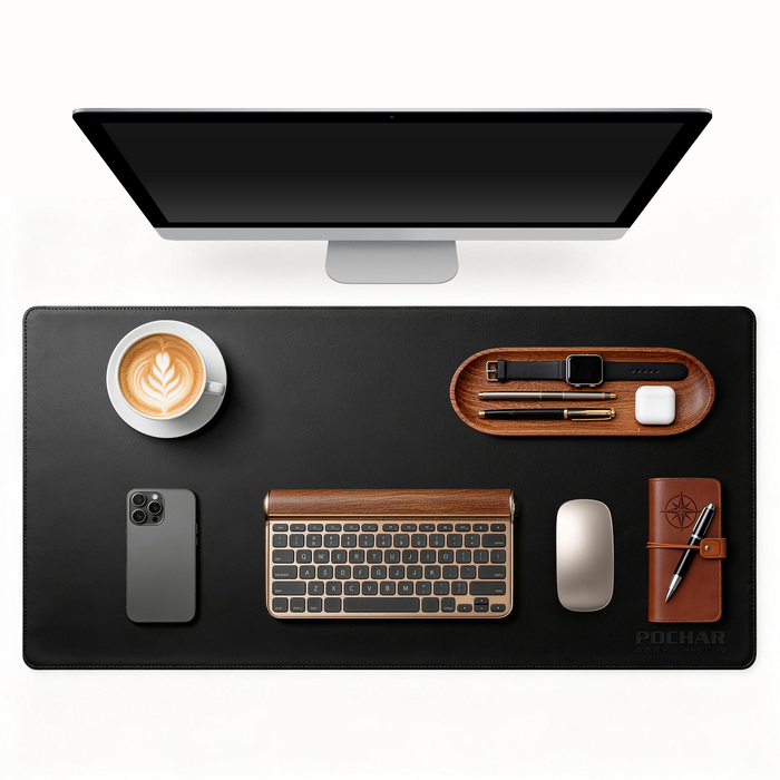PD1-BLK - Dual Sided PU Leather Desk Pad (Black)