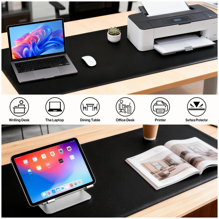 PD1-BLK - Dual Sided PU Leather Desk Pad (Black)