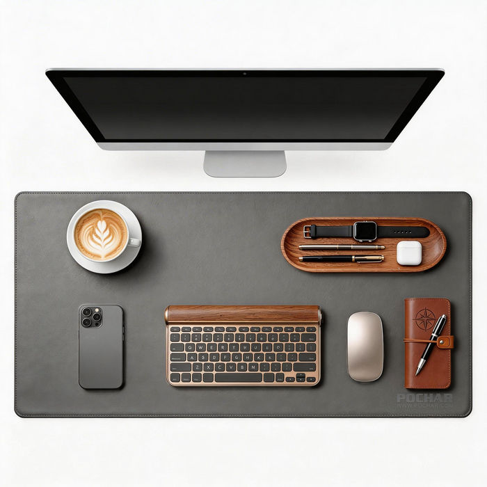 PD1-GRY - Dual Sided PU Leather Desk Pad (Gray)
