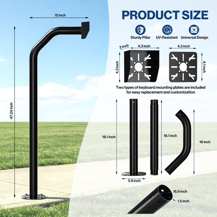T-22-H - POCHAR 47" Universal Gooseneck Pedestal Post for Gate Keypad & Intercom