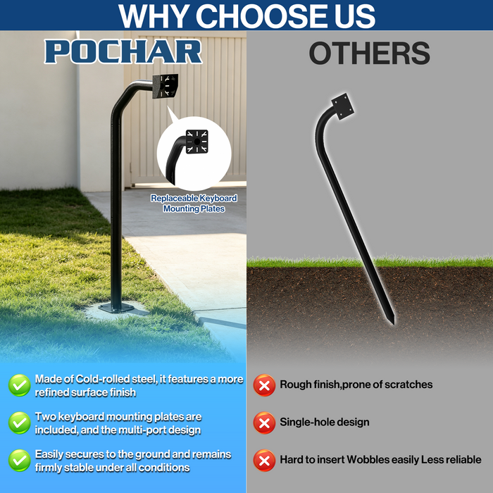 T-22-H - POCHAR 47" Universal Gooseneck Pedestal Post for Gate Keypad & Intercom