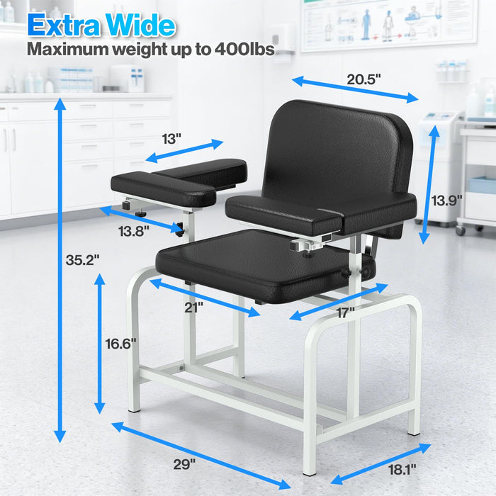 T14 - Extra Large Padded Phlebotomy Chair with Adjustable Armrest and Steel Frame