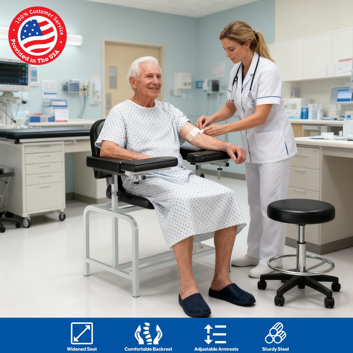 T14 - Extra Large Padded Phlebotomy Chair with Adjustable Armrest and Steel Frame