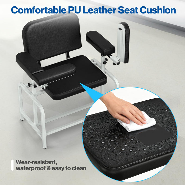T14 - Extra Large Padded Phlebotomy Chair with Adjustable Armrest and Steel Frame