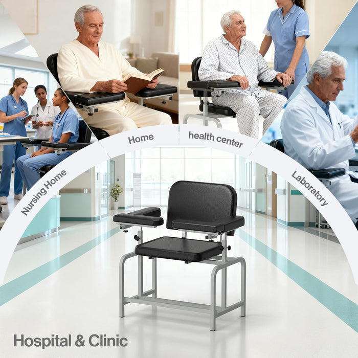 T14 - Extra Large Padded Phlebotomy Chair with Adjustable Armrest and Steel Frame