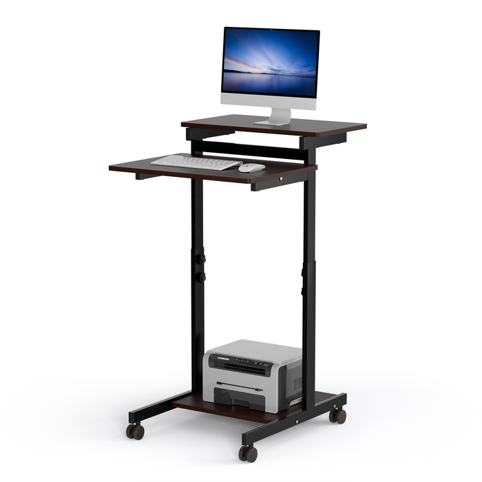 T2-H - Height Adjustable 2-Tier Rolling Computer Cart