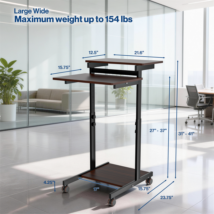 T2-H - Height Adjustable 2-Tier Rolling Computer Cart