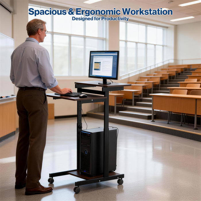 T2-H - Height Adjustable 2-Tier Rolling Computer Cart