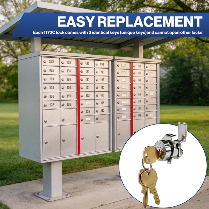 USPS-LOCKSET-3KEYS  -  1 Pcs L-1172C National Mailbox Lock Replacement C9100 with 3 Brass Keys