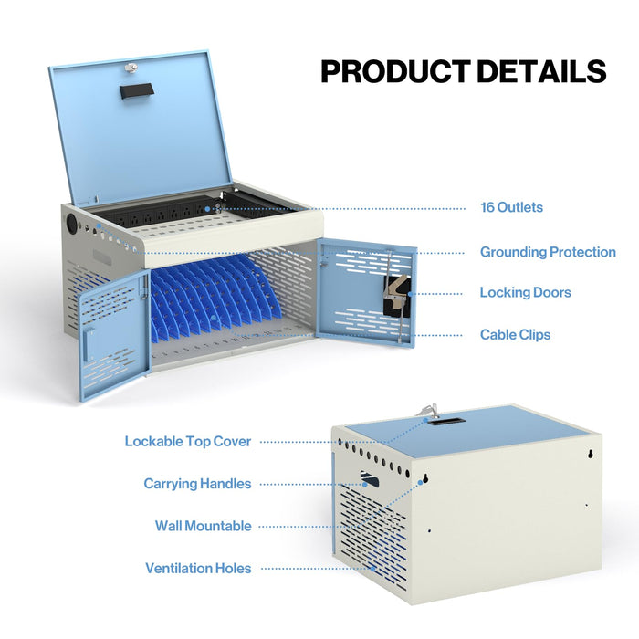 Y816AS-B - Wall Mount 16-Unit Charging Cabinet for Laptops & Tablets