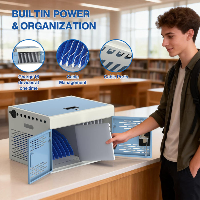 Y816AS-B - Wall Mount 16-Unit Charging Cabinet for Laptops & Tablets