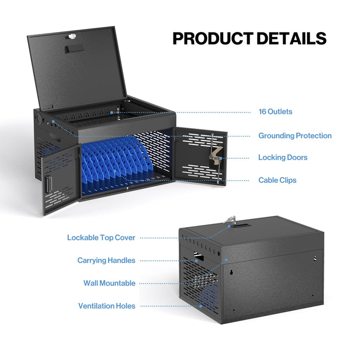Y816ASC-H 16-Unit Charging Cabinet for Laptops & Tablets, Assembly Required