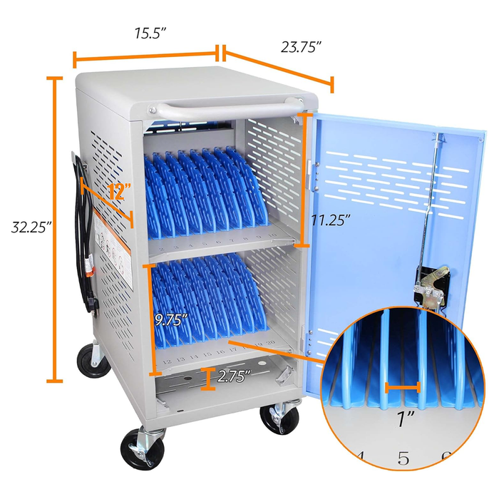 C20-T - Fully Assembled 20-Unit Charging Cart (Blue/Gray)