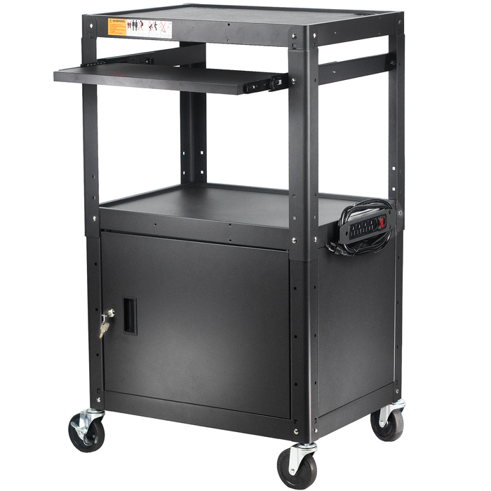 POCHAR-AVG-Steel-Audio-Visual-Cart-with-Keyboard-Tray-and-Locking-Cabinet-Heavy-Duty-Utility-Cart