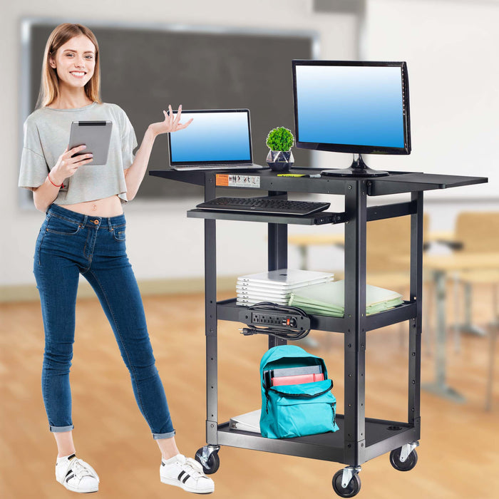 AVJM - Steel Frame AV Cart with Drop Leaves and Keyboard Tray