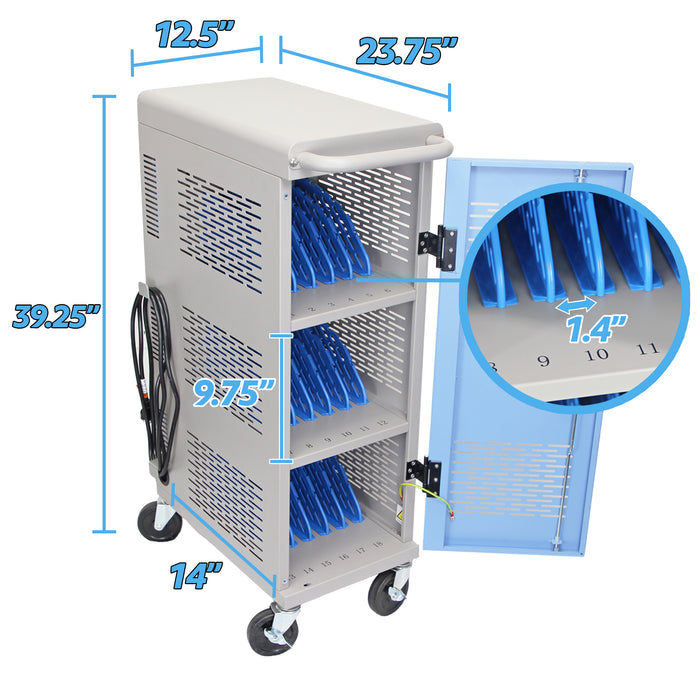 C18-T - Fully Assembled 18-Unit Charging Cart (Blue/Gray)