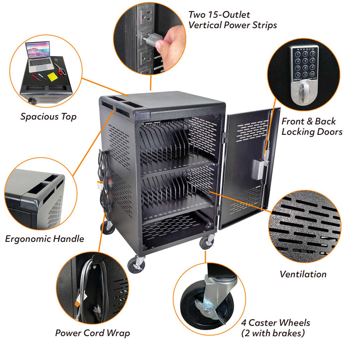 C30C-H - Charging Cart with Electronic Keypad for 30 Devices