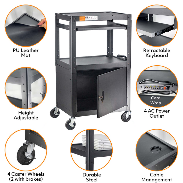 AVG - Steel Frame AV Cart with Locking Cabinet (2021 Model)