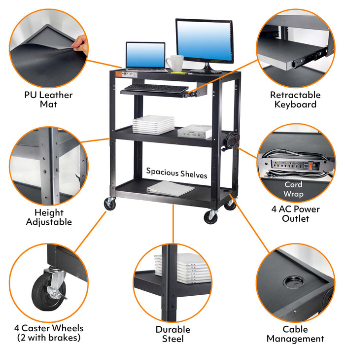 AVJL - Extra Large Steel Frame AV Cart with Keyboard Tray