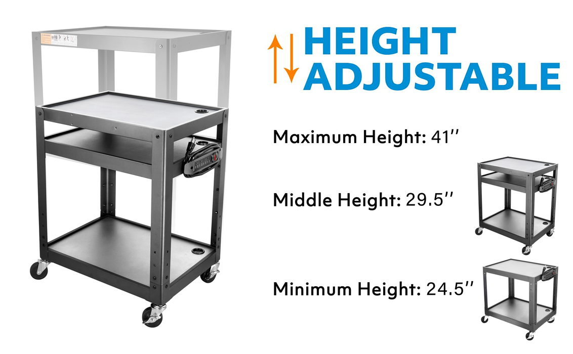 AVJS - Steel Frame 3-Tier AV Cart without Keyboard Tray