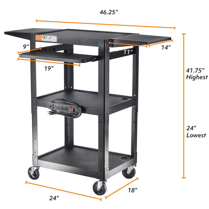 AVJM - Steel Frame AV Cart with Drop Leaves and Keyboard Tray (Presale, ships within 28 days)