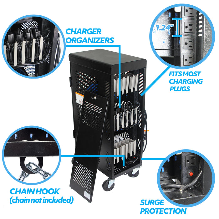 C18-H - Fully Assembled 18-Unit Charging Cart (Black)