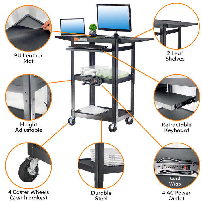 AVJM - Steel Frame AV Cart with Drop Leaves and Keyboard Tray (Presale, ships within 28 days)