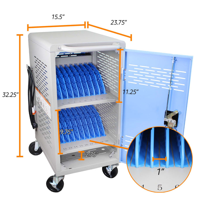 C20-T - Fully Assembled 20-Unit Charging Cart (Blue/Gray)