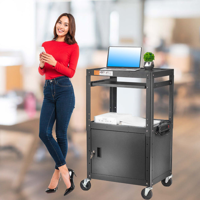 POCHAR-AVG-Steel-Audio-Visual-Cart-with-Keyboard-Tray-and-Locking-Cabinet-Heavy-Duty-Utility-Cart