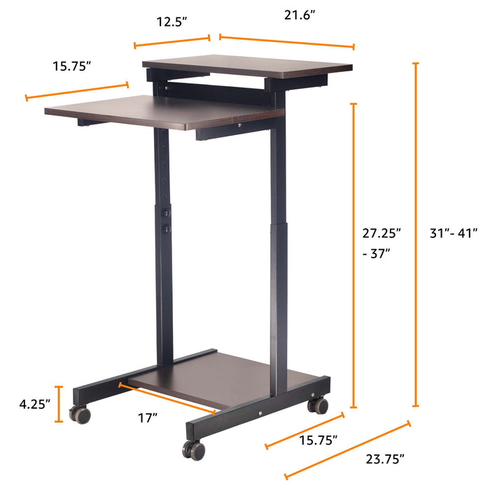 T2H - Levida Height Adjustable 2-Tier Rolling Computer Cart