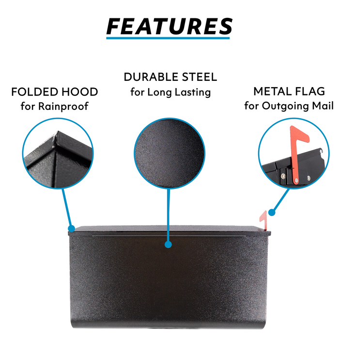 D5-H - Galvanized Steel Modern Black Metal Mailbox