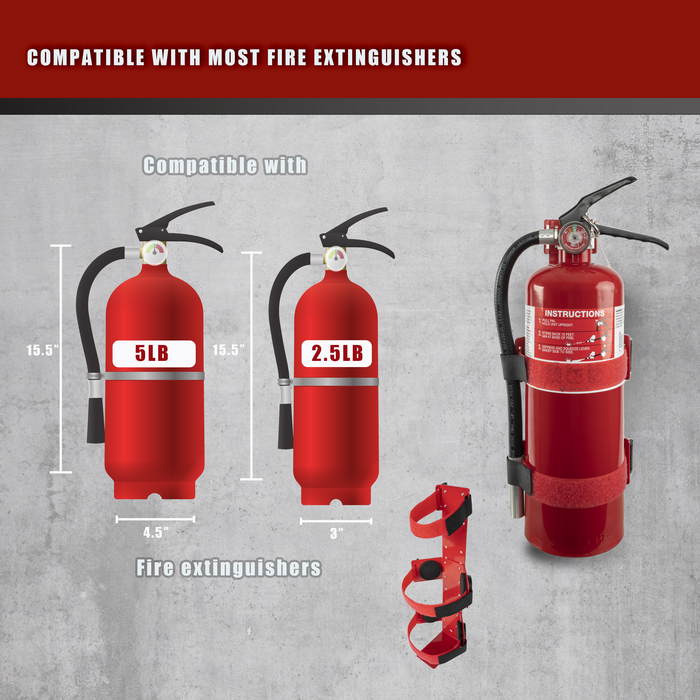 B1-R - Fire Extinguisher Mounting Bracket Heavy Duty Wall Mount Bracket for 2.5 lb & 5 lb Fire Extinguishers - Mount in Your Office, Warehouse, Car, Boat or Off-Road Vehicle - Fits Most Popular Brands