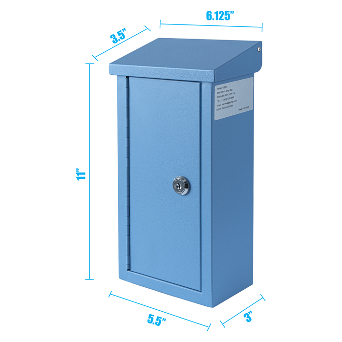 Pochar Outdoor Large Key Drop Box - Commercial Grade Heavy-Duty Storage Box - Safe & Secure Parcel & Packages - for Home & Business Use | 6.125‘‘Lx3’’Dx12‘'H (Blue)