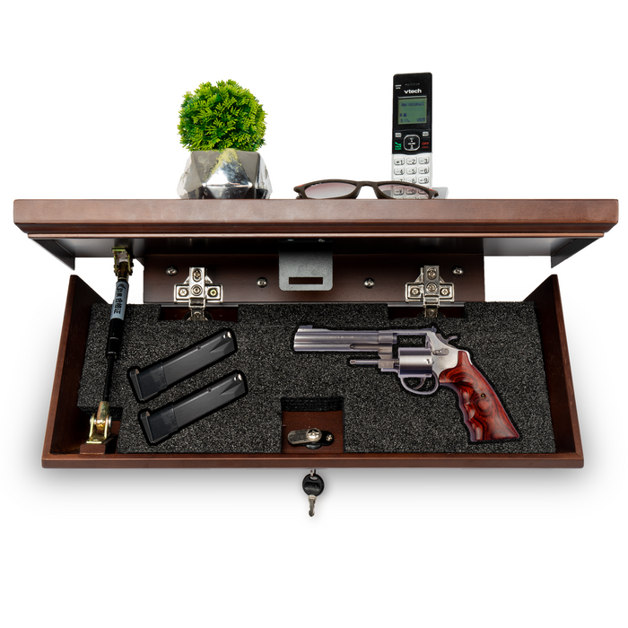 Compact Gun Shelf with Trap Door, Compact Gun Storage with Key Lock, Easy Installation, Secure & Safe Hidden Concealment Compartment with Gun Storage Boxs | 22.5''L x 10.25''W x 4''D