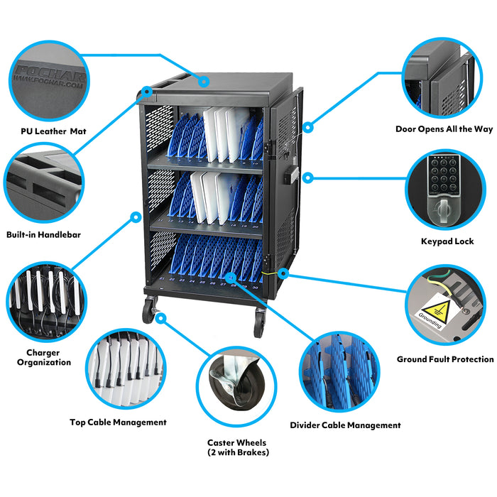 C30B-H - Fully Assembled 30-Unit Charging Cart with Electronic Keypad