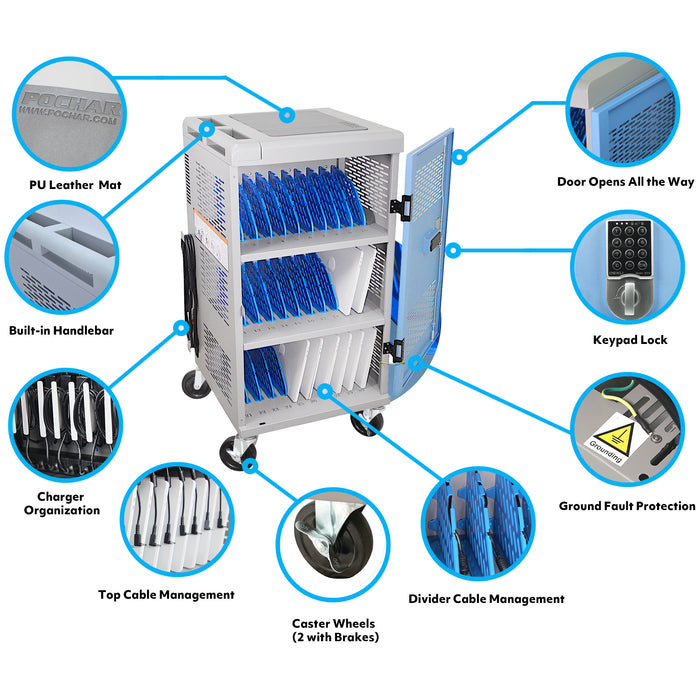 C30B-T - Fully Assembled 30-Unit Charging Cart with Electronic Keypad