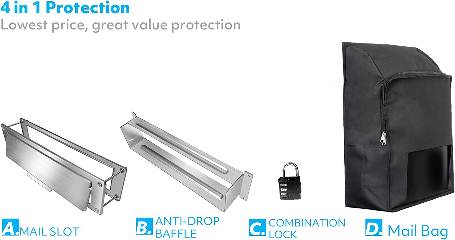 D30S Stainless Steel Door Mail Slot with Extra Large Mail Catcher a