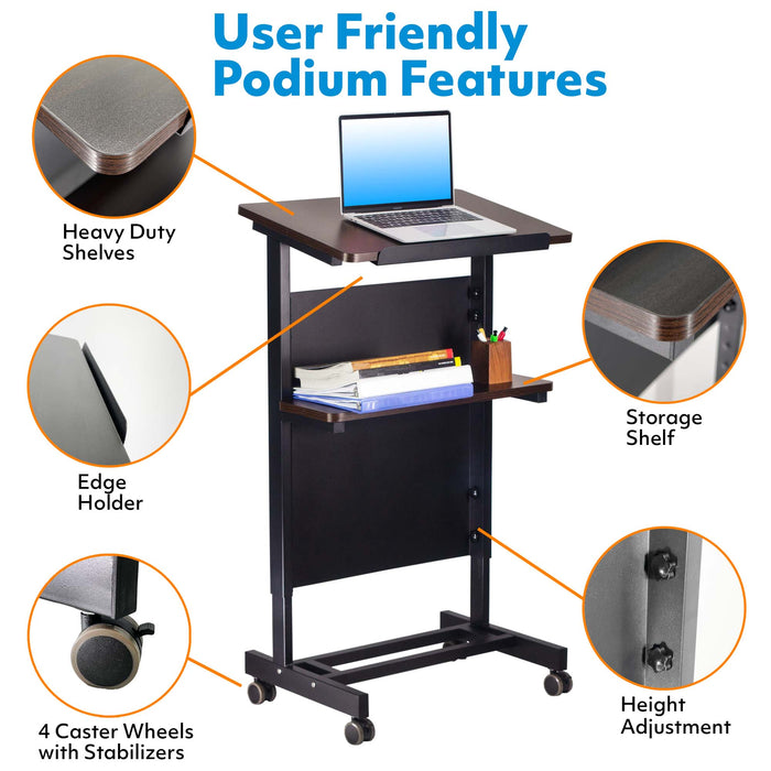 T7H - Levida Height Adjustable Mobile Rolling Lectern
